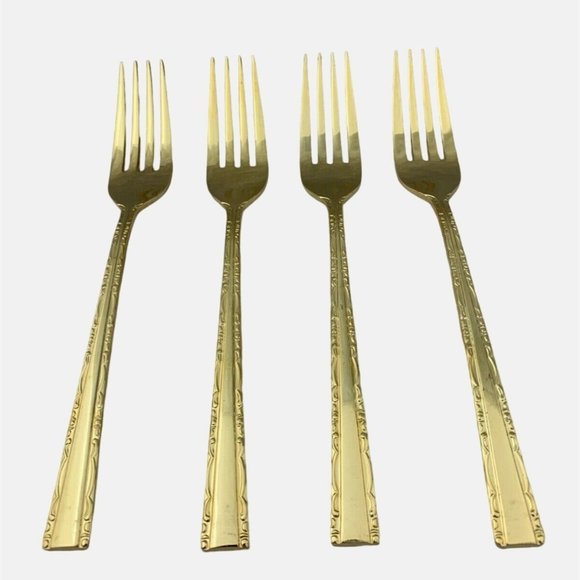 Towle Supreme Cutlery Japan TWS120-GOLD Gold Electroplate 4 Dinner Forks 7.25" - Picture 1 of 8